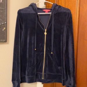 Lilly Pulitzer Navy Velour Gold Zip Jacket S